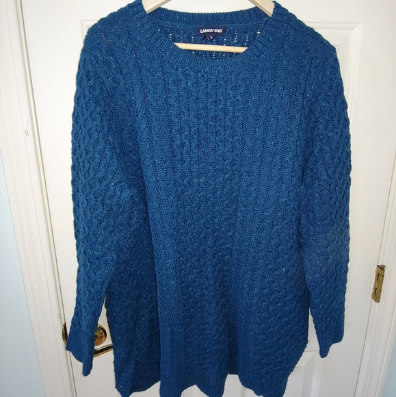 EUC Plus Size Lands’ End Teal Blue Flecked Crew Neck High-Low Sweater – Size 1X - Picture 5 of 8